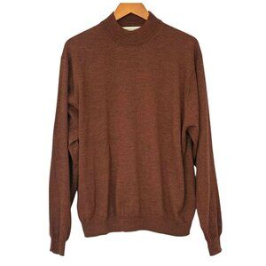 Pronto Uomo Men's Extra Fine Merino Wool Sweater Brown Pullover Mock Neck Size L